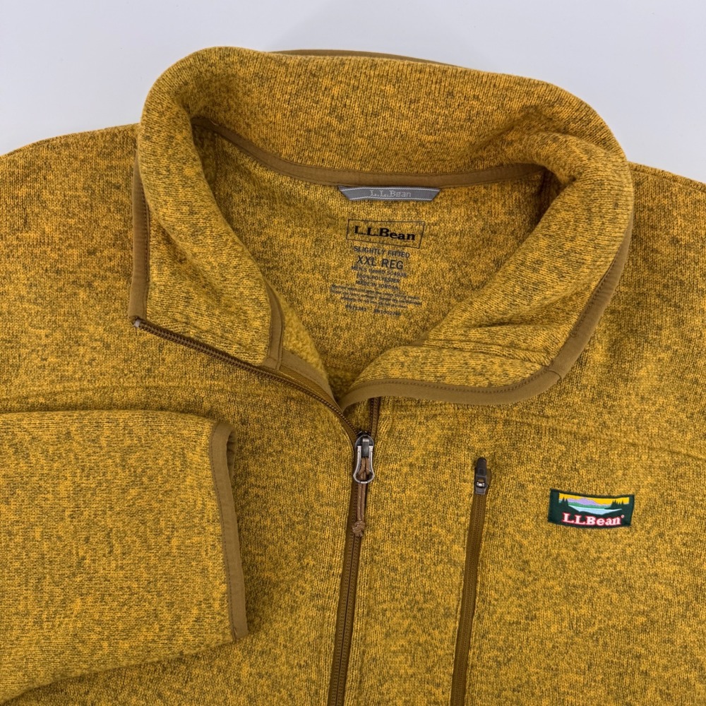L.L.Bean Sweater Fleece Jacket Mens XXL Regular Mustard Yellow Full Zip 504938